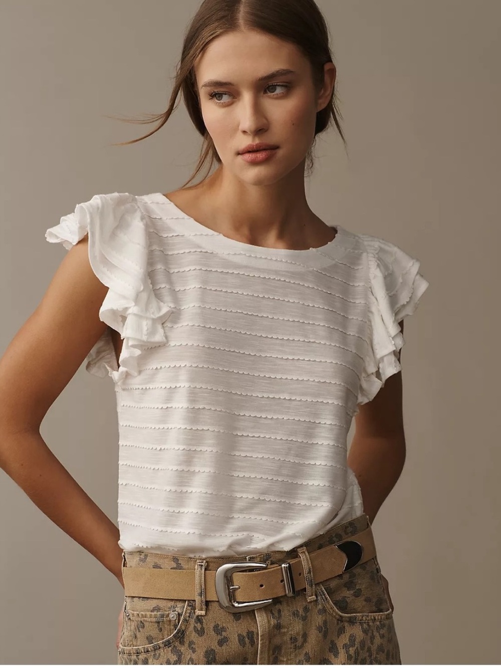 Anthropologie Ruffle Sleeve Textured Top NWT